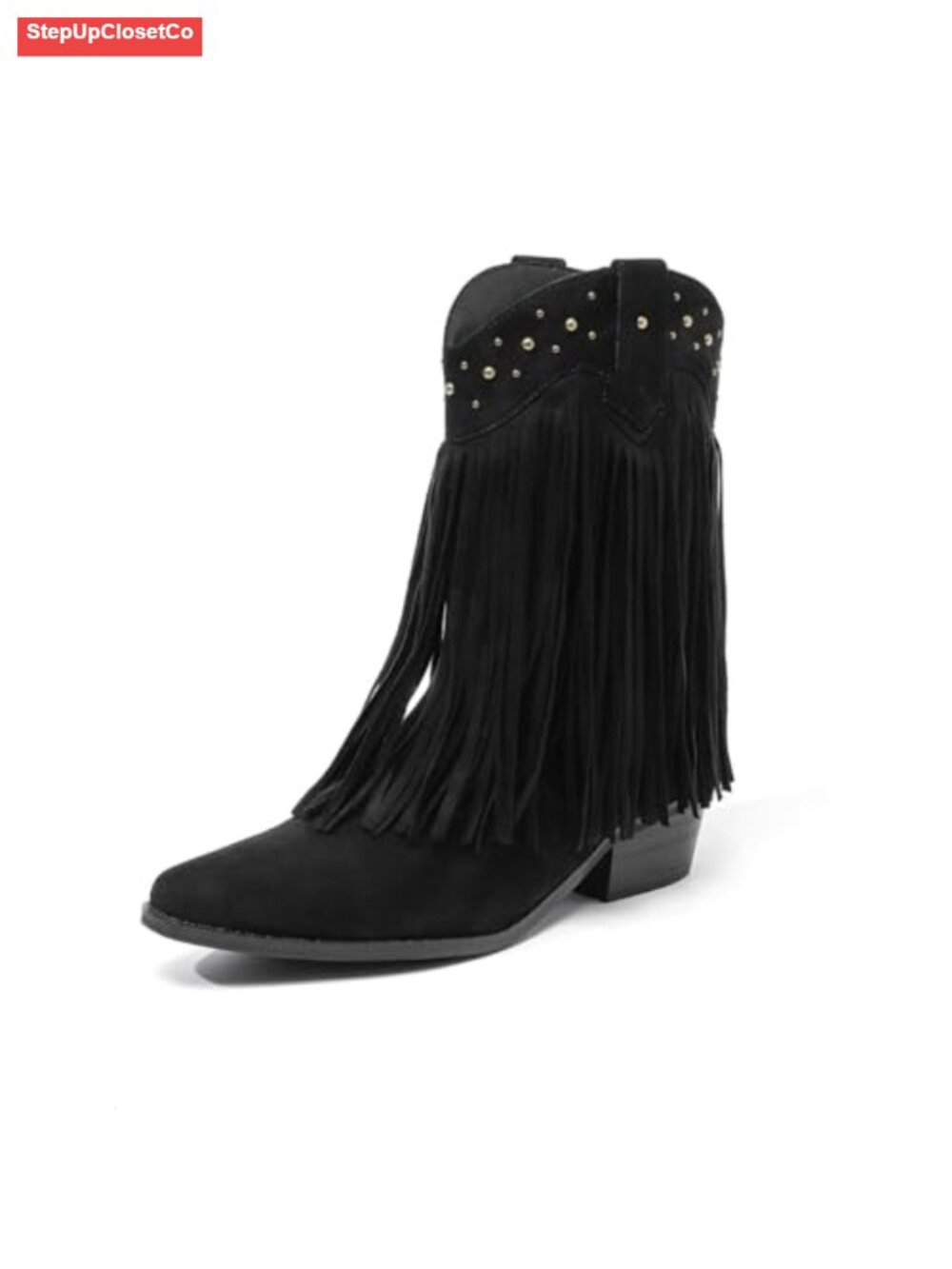 Western Cowboy Boots Pointed Toe Pull On Mid Calf Block Heel